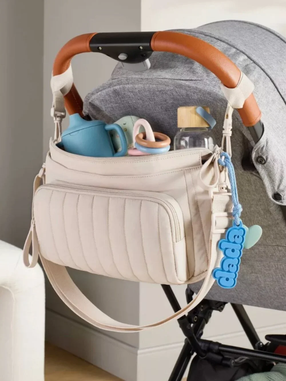 Stroller Organizer with Strap Solid Shoulder Diaper Bag - Tan - Cloud Island™